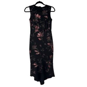 En Focus Black Pink Floral Fit & Flare High-Low Scuba Dress Sz 4P Women’s